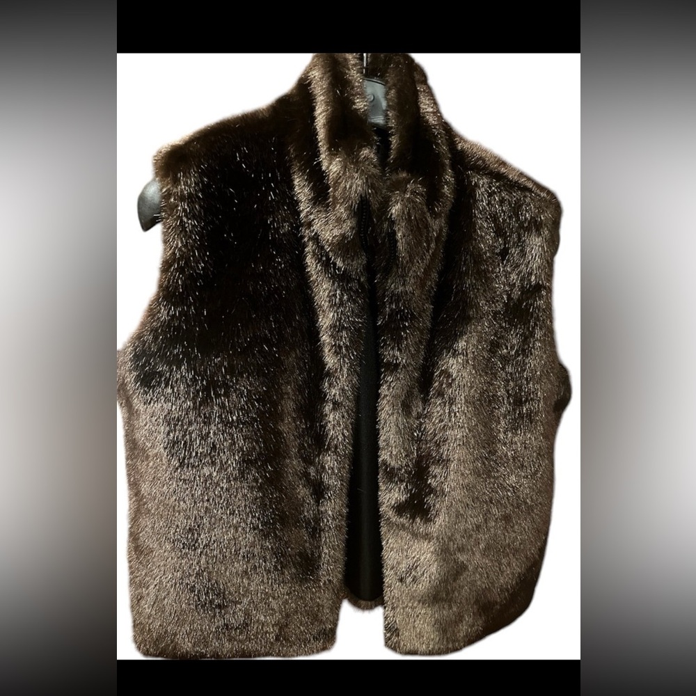 Cejon faux fur large full zipper vest jacket coat